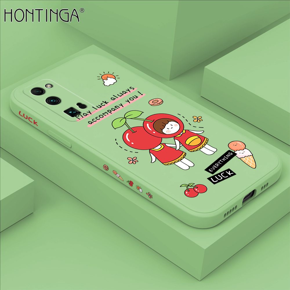 Hontinga for Honor 30 Pro Case Side Design Cute Cherry Girl Back Cover Soft Square Edge Pattern Liquid Silicone Trend Phone Cases