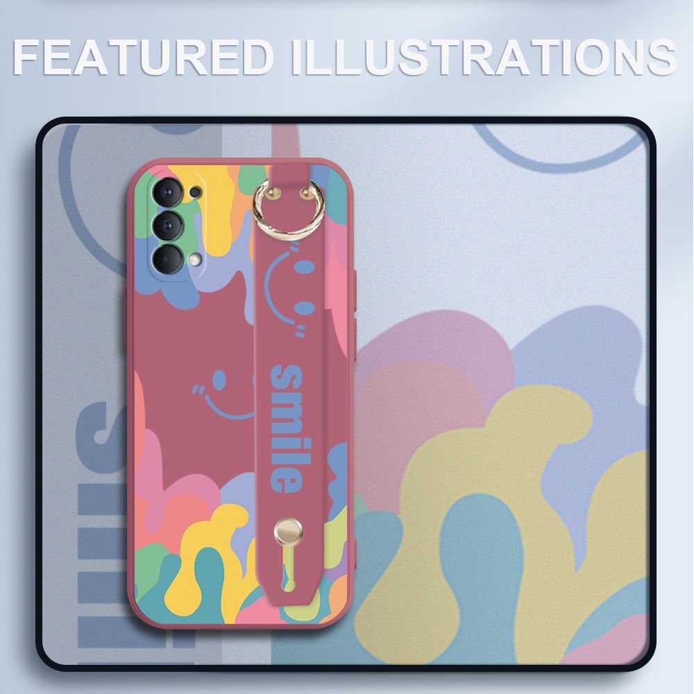 UCUC for OPPO Reno4 Wrist Strap Case INS Style Soft Candy Color Splash Ink Cover Ultra Thin Anti Fall Liquid Silicone Phone Case