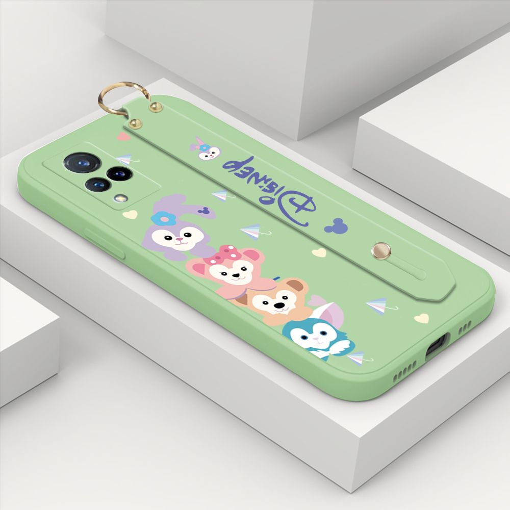 ZeroQiQi for Vivo V21 Wrist Strap Case INS Cute Style Creative Cartoon Rabbit and Fox Cover Thin Square Edge Liquid Silicone Phone Case