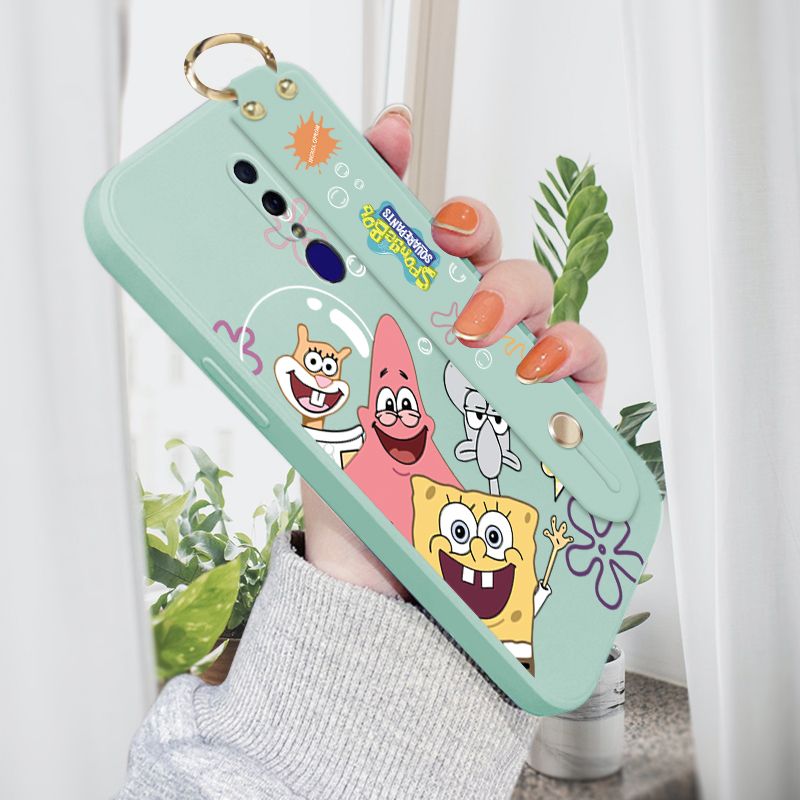 Jizetin for OPPO F11 Wrist Strap Case Funny Cartoon Sea Creatures Cover Ultra Thin Anti Fall Liquid Silicone Phone Case