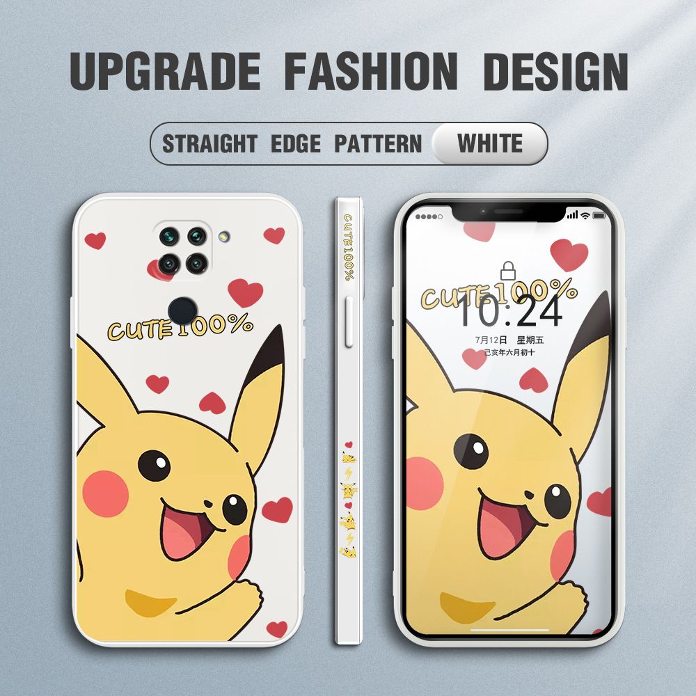 FHKL for Redmi Note 9 Back Cover Cartoon Pikachu Side design Soft Case Multicolor Liquid Silicone Phone Cases