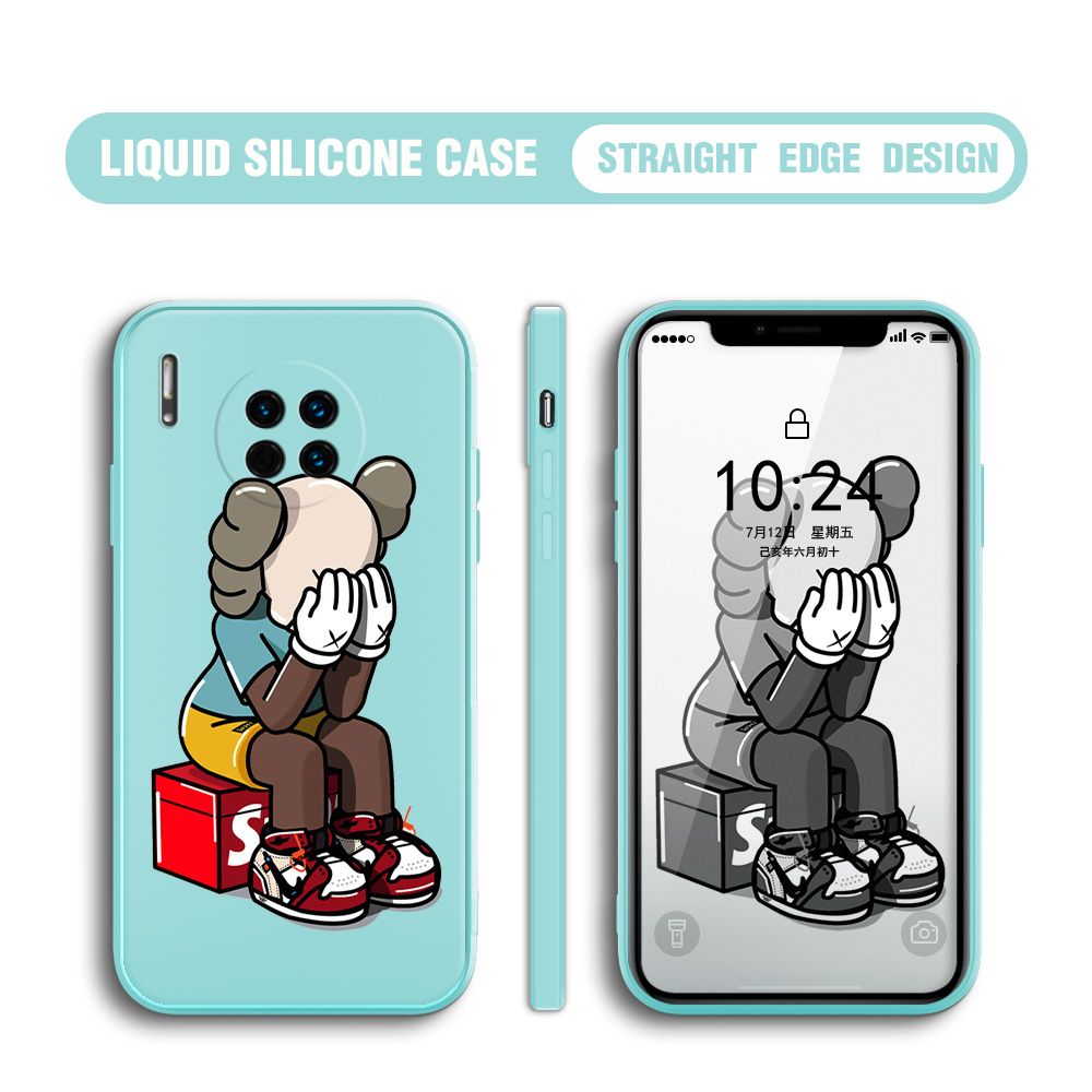 BILI for Huawei Mate 30 Back Cover Lonely Cry bear Multicolor Liquid Silicone Phone Case Soft Square Lens Protection Phone Cases
