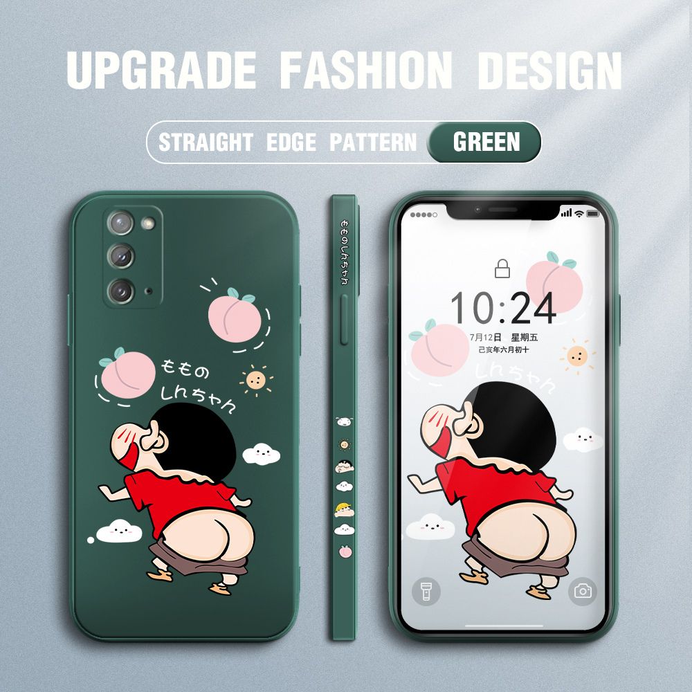 Jizetin for Samsung Galaxy Note 20 Case New Cartoon Crayon Shin-chan Design Side Design Phone Case Square Edge Pattern Liquid Silicone Cases Full Cover Camera Shockproof Protective Case