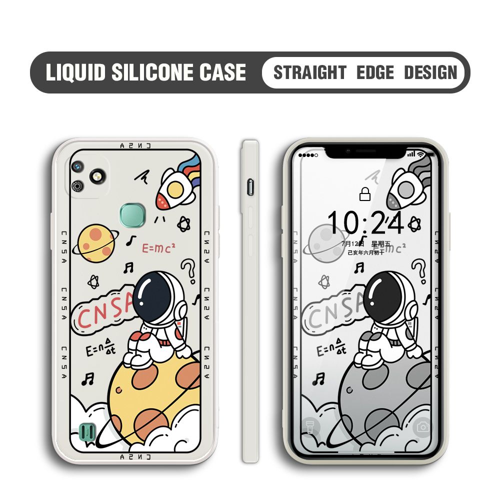 BILI for Infinix Smart HD 2021 Back Cover Little Astronaut Sit In Planet Multicolor Liquid Silicone Phone Case Soft Square Lens Protection Phone Cases