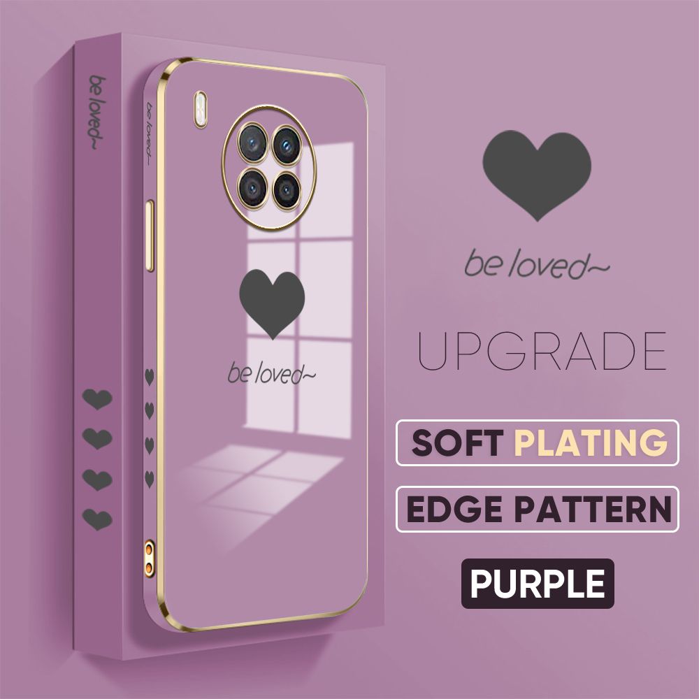 TA for Huawei Nova 8I Back Cover + Free Lanyard Simple Love Luxury 6D Plating Case Side Pattern Soft Silicone Square Phone Cases