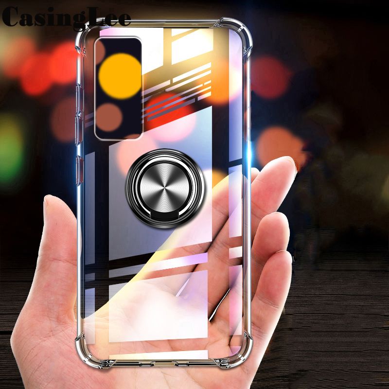 Casinglee For VIVO X60 Pro Case Clear Transparent Airbag Protector Shockproof Car Magnetic Holder Ring Back Cover VIVO X60Pro Phone case For girls and Boys