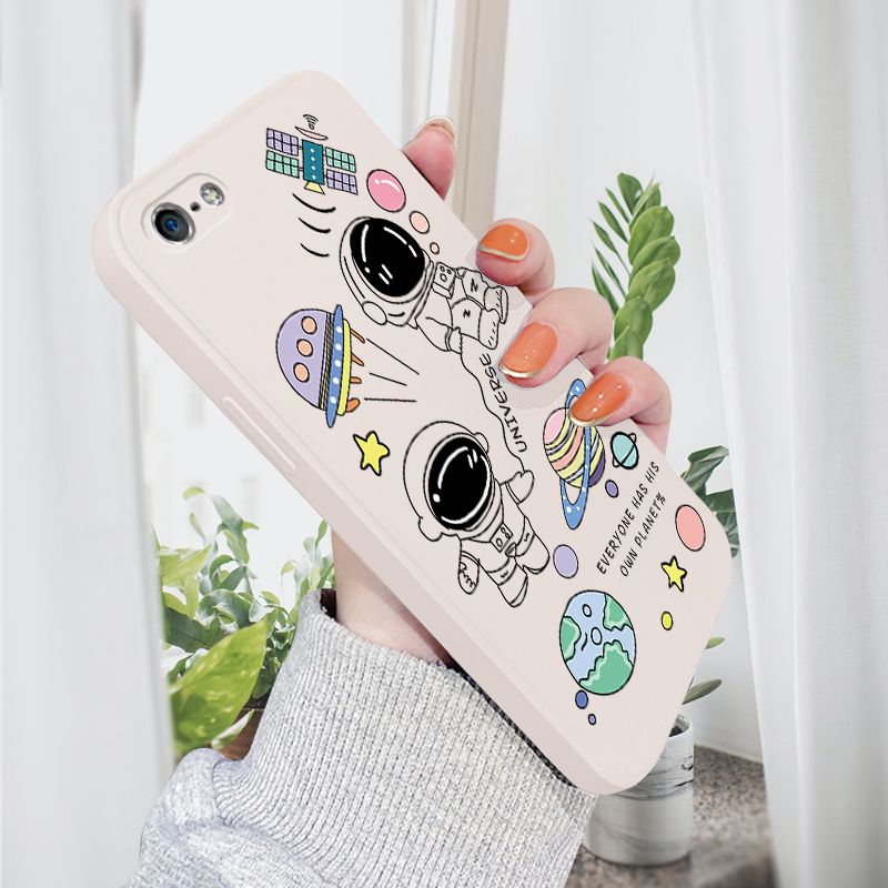 AMORVOR for iPhone 5 5S Back Cover Cartoon Cute Astronaut Side design Soft Case Liquid Silicone Phone Cases