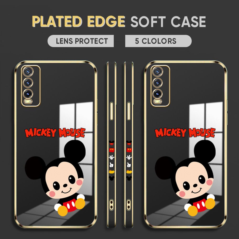 Luxury 6D Plating Case for Vivo Y20 2021 Phone Cases Cute Cartoon Mousea Side Print Soft Silicone Square Back Cover
