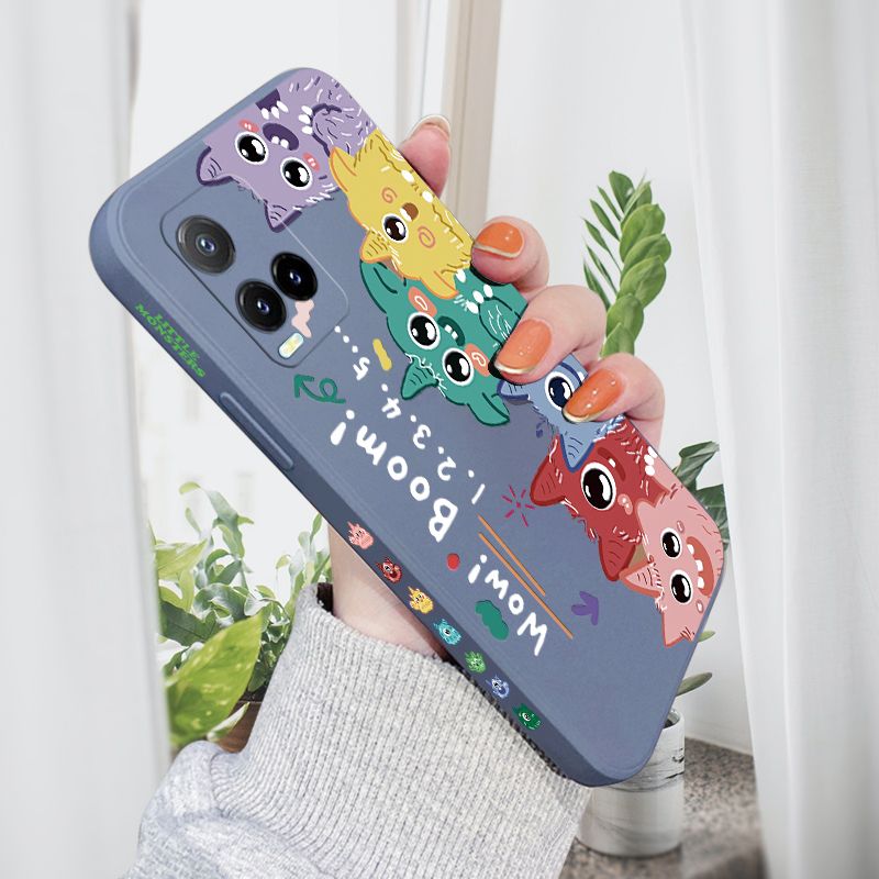 AMORVOR for Vivo Y33S Y21 2021 Y21S Back Cover Cute Cartoon Monsters Side design Soft Case Liquid Silicone Phone Cases