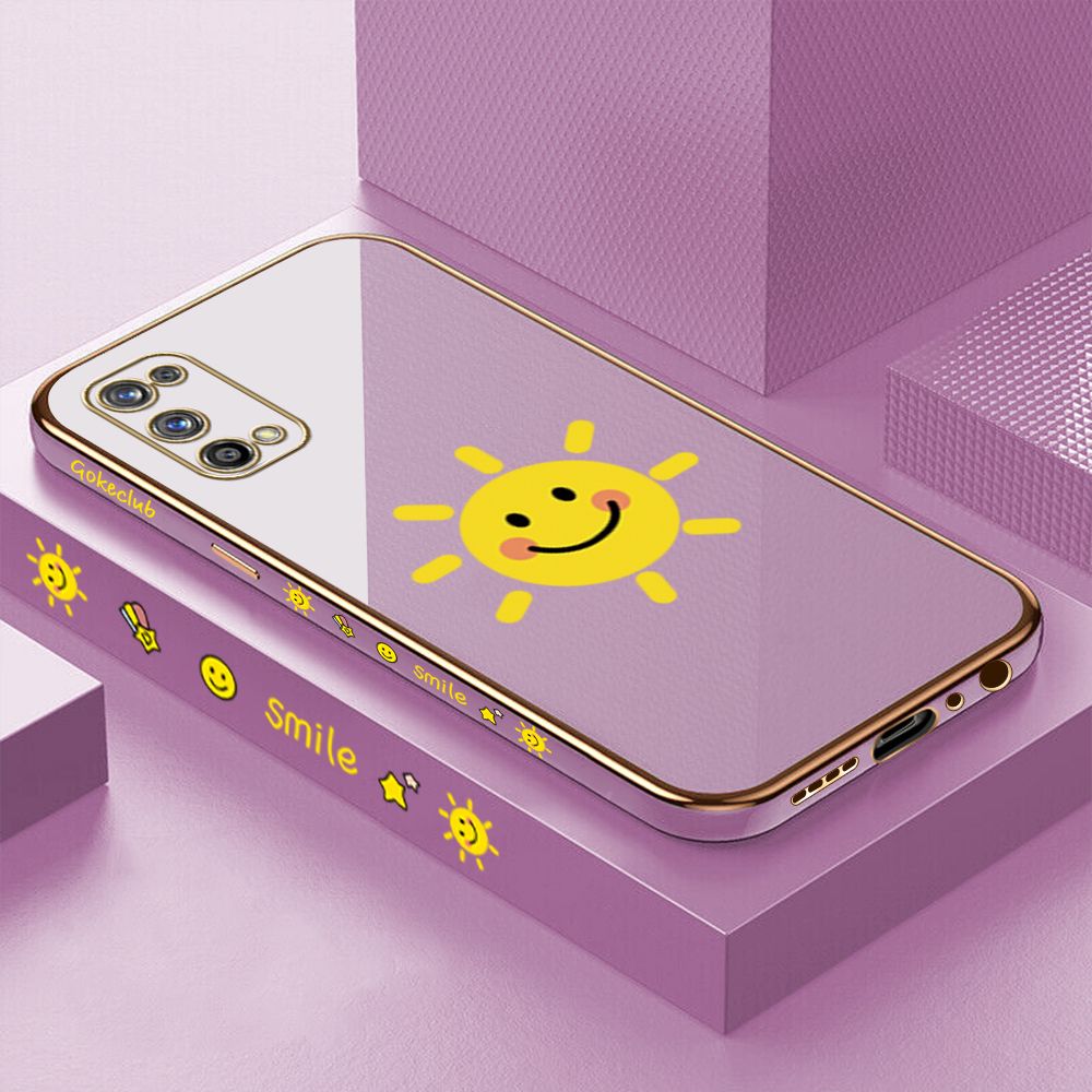 ZeroQiQi for Realme 7 Pro Back Cover Smiling Sun Luxury 6D Plating Case Side Pattern Soft Silicone Square Phone Cases + Free Lanyard