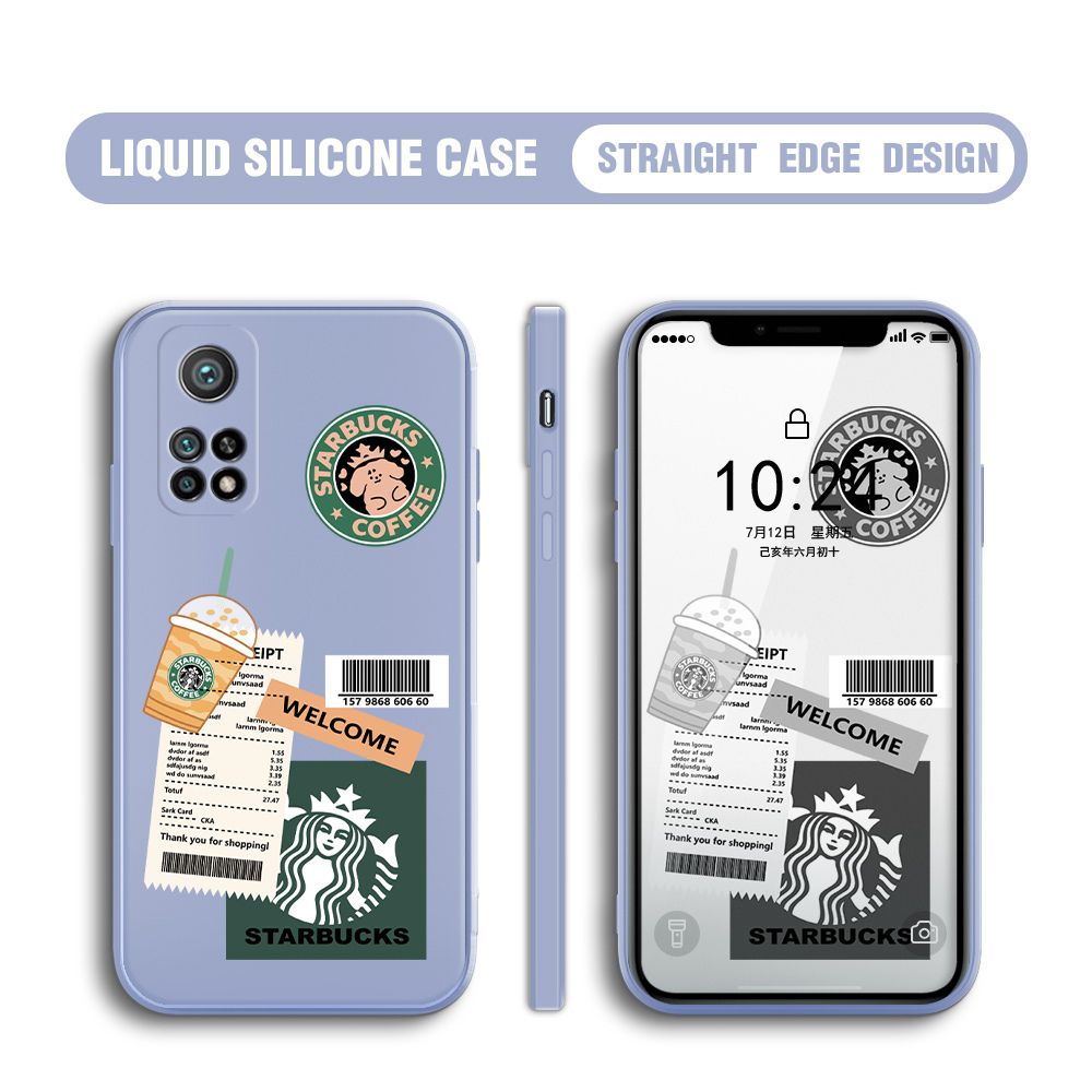 BILI for Xiaomi Mi 10T / 10T Pro Back Cover Creative Coffee Order Receipt Multicolor Liquid Silicone Phone Case Soft Square Lens Protection Phone Cases