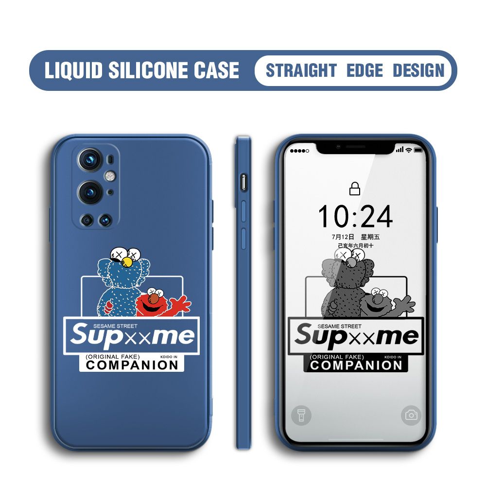 BILI for OnePlus 9 Pro Back Cover Sesame Street Companion Multicolor Liquid Silicone Phone Case Soft Square Lens Protection Phone Cases