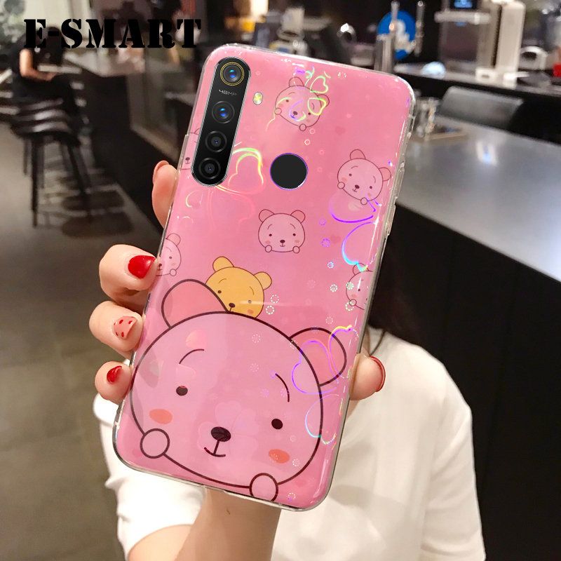 For Realme 5i / 5 Case Cute Cartoon Bear Back Covers Soft Silicone Colorful Cherry Blossoms for Realme 5i / 5 Back Cover