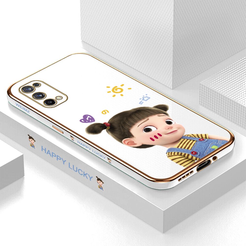 ZeroQiQi for Realme X7 Back Cover Cute Girl Luxury 6D Plating Case Side Pattern Soft Silicone Square Mobile Phone Cases + Free Lanyard