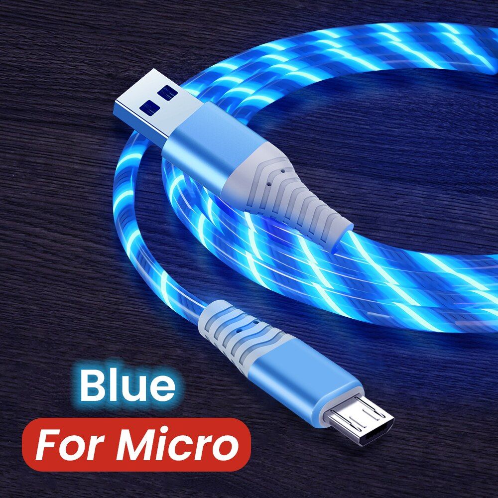 Flowing Streamer Light USB C Cable 3A Fast Charging Kable Micro USB Type C High Speed Data Transfer Cable Glowing LED Cord