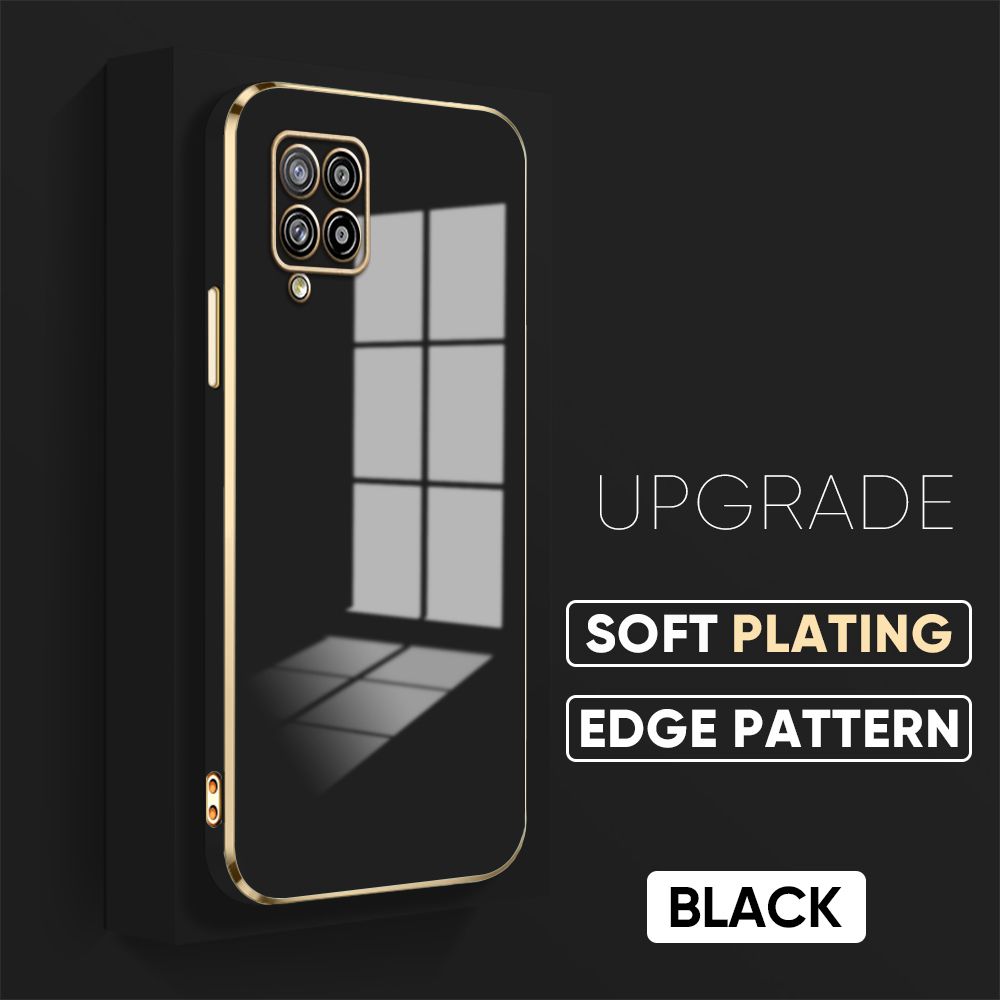 Jizetin (Free Lanyard) Samsung A42 5G Back Cover Luxury 6D Plating Case Side Pattern Soft Silicone Square Mobile Phone Cases