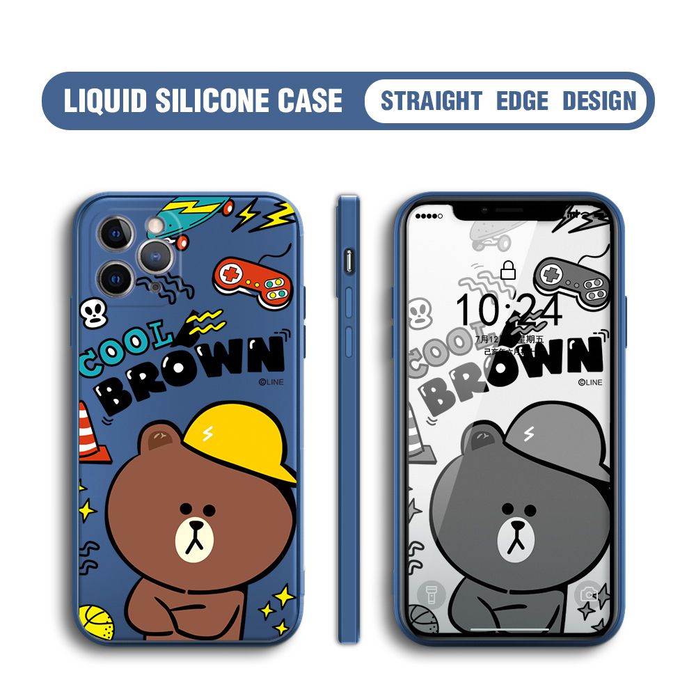 BILI for iPhone 11 Pro Back Cover Cool Gaming Brown Bear  Multicolor Liquid Silicone Phone Case Soft Square Lens Protection Phone Cases