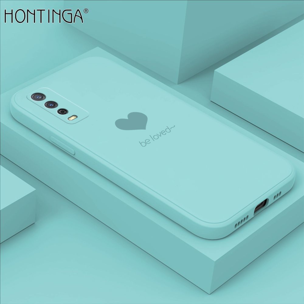 Hontinga for Vivo Y20 2021 Y20i Y20S Y12S Y20SG Case Simple Lover Heart Pattern Back Cover Soft Square Edge Liquid Silicone Phone Cases