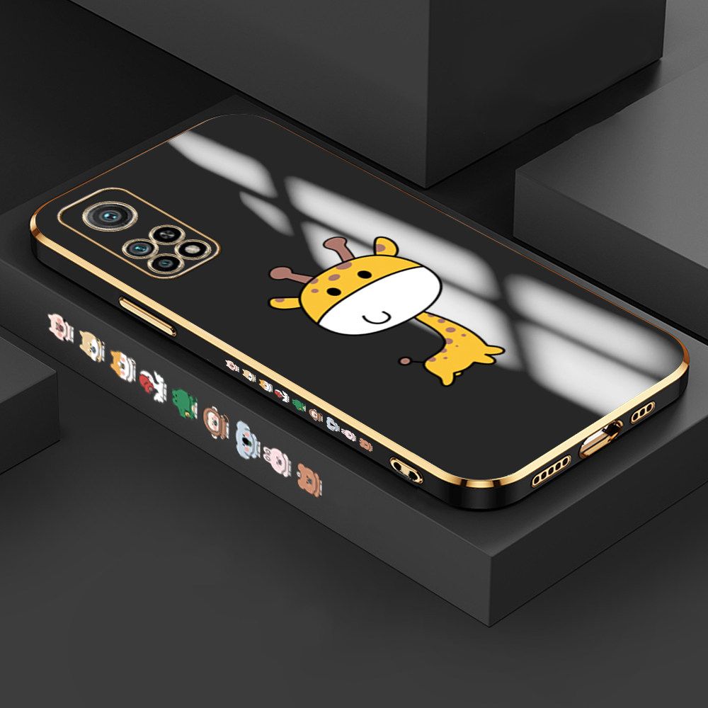 Jizetin (Free Lanyard) Xiaomi 10T / 10T Pro Case Cute Cartoon Big Head Giraffe Luxury 6D Plating Soft Casing Silicone Ultra Thin Phone Cover