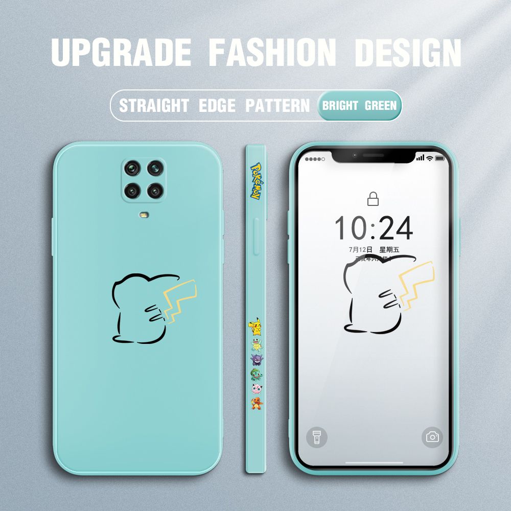 Jizetin for Redmi Note 9 Pro / Note 9S / Note 9 Pro Max / Poco M2 Pro Case New Pikachu Pokémon Design Side Design Phone Case Square Edge Pattern Liquid Silicone Cases Full Cover Camera Soft Protection Case