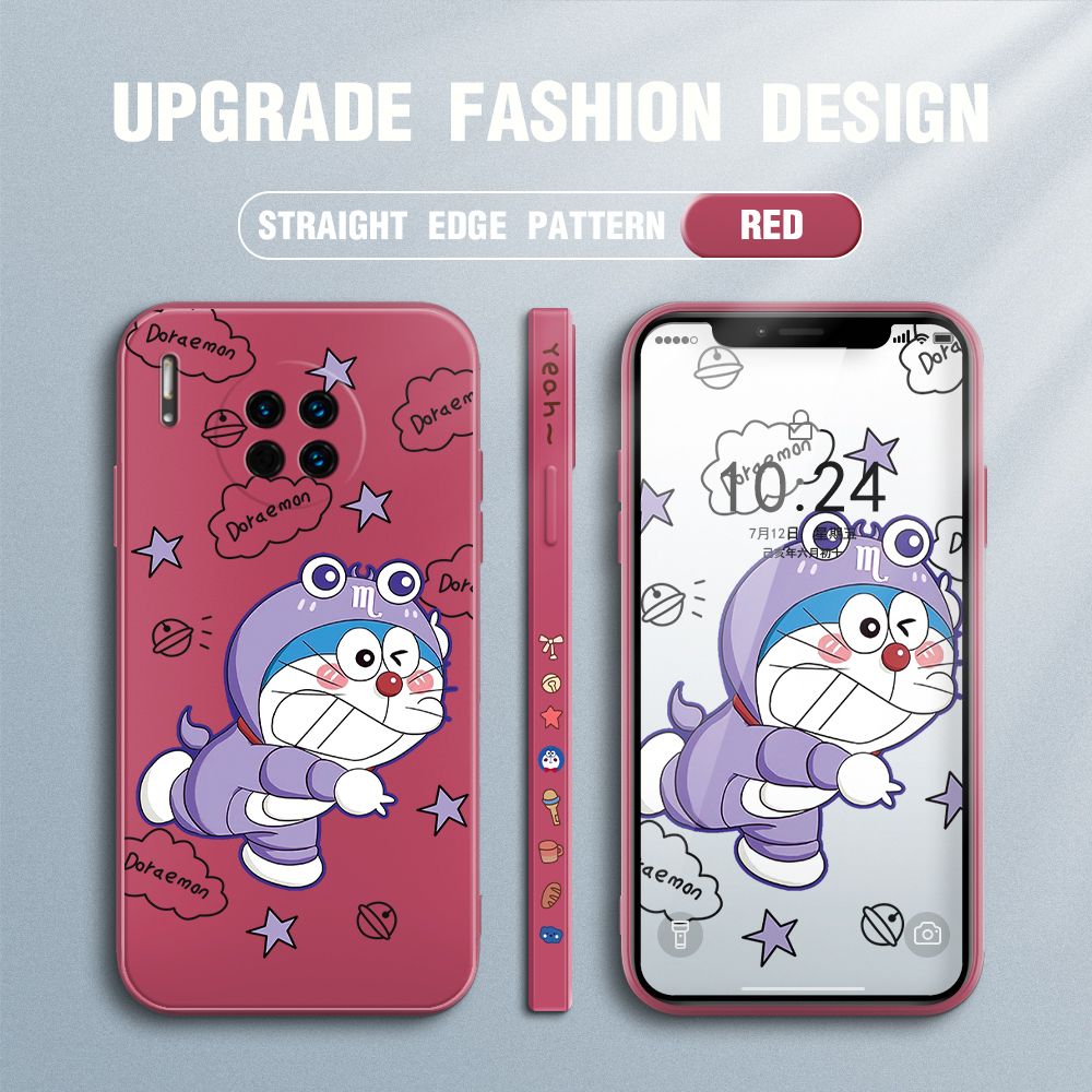 Jizetin for Huawei Mate 30 Case Cute Cartoon Purple Doraemon Anime Side Design Phone Case Ultra Soft Edge Pattern Liquid Silicone Phone Cases
