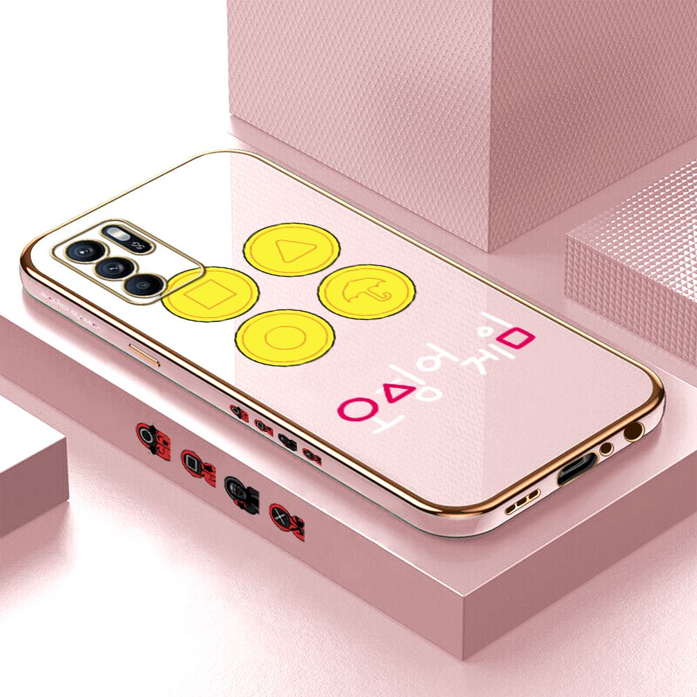 Luxury 6D Plating Case for OPPO Reno6 Z 5G Popular Games Side Pattern Back Cover Soft Silicone Square Phone Cases + Free Lanyard