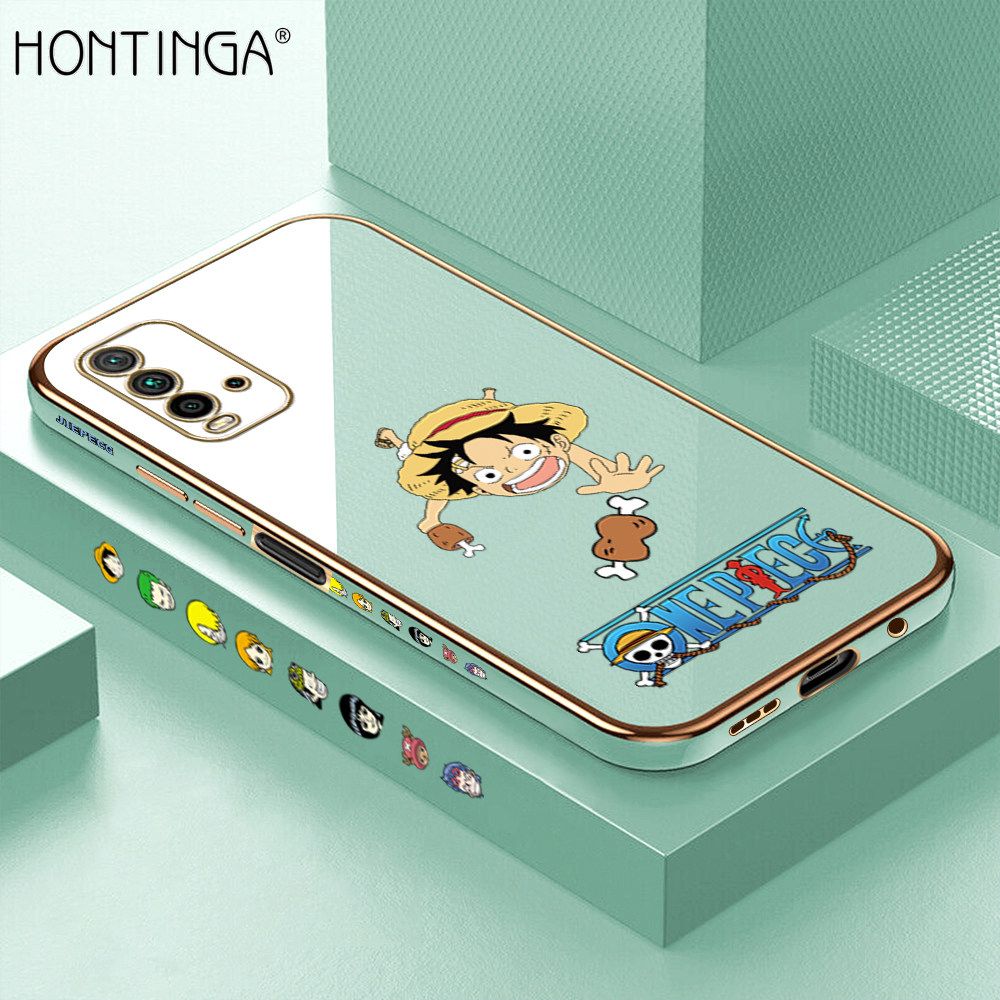 Hontinga for Redmi 9T Back Cover + Free Lanyard Luxury 6D Plating Big Stick Meat Boy Side Pattern Case Soft Silicone Square Mobile Cover
