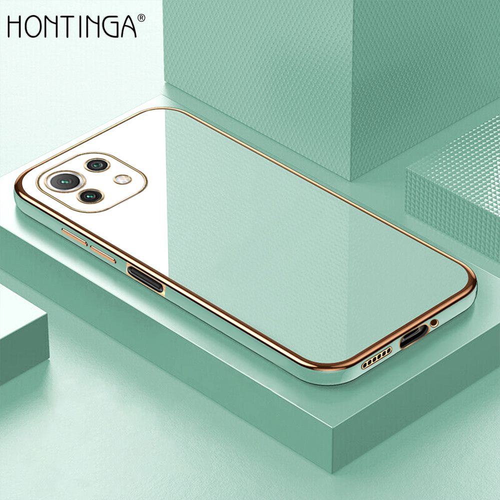 Hontinga for Xiaomi 11 Lite 5G NE Luxury 6D Plating Soft Casing Silicone Square Frame Phone Case Shiny Bling Back Cover