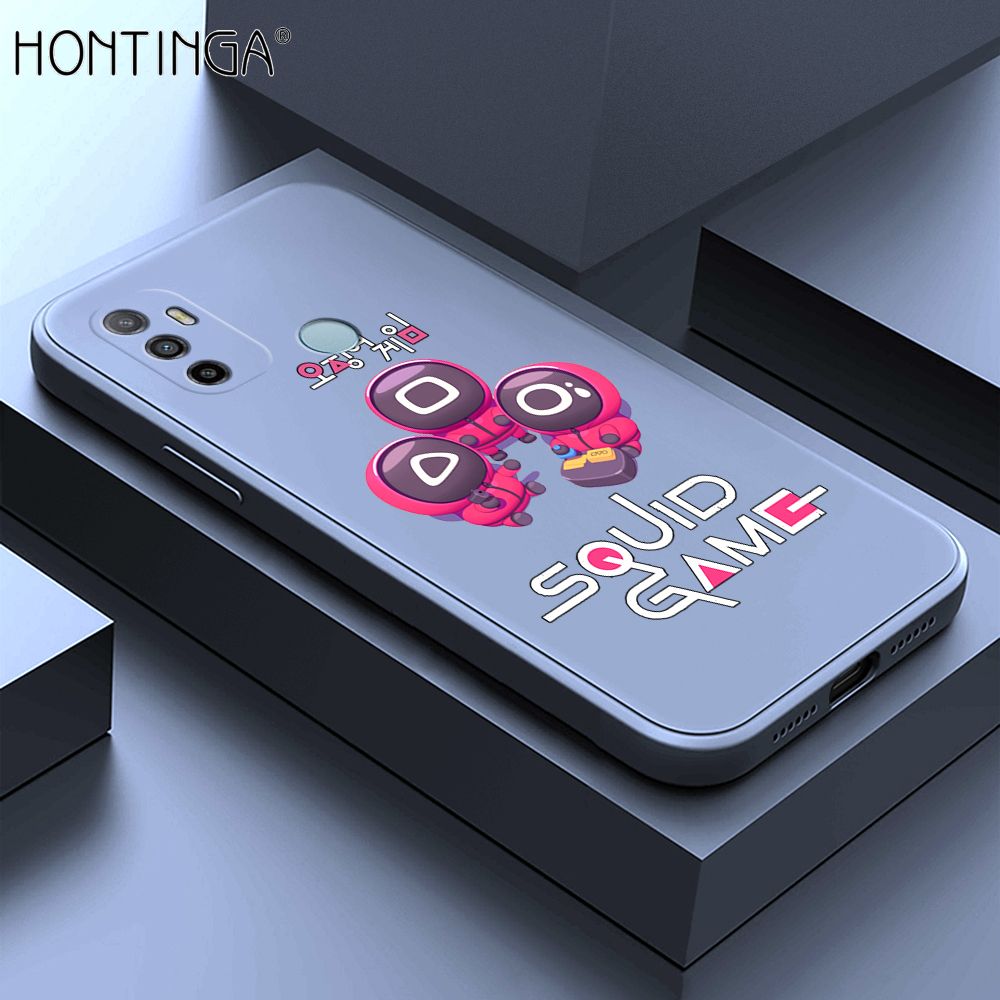 Hontinga for OPPO A53 2020 Case Cute Cartoon Cute Squid Character Phone Cover Square Liquid Silicone Shockproof Phone Protective Case