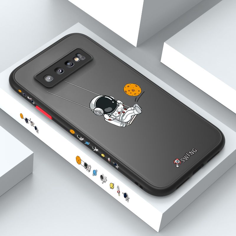 ZeroQiQi for Samsung S10 Case Astronaut Swinging Side Printing Cover Frosted Ultra Thin Protective Anti Fall Phone Case