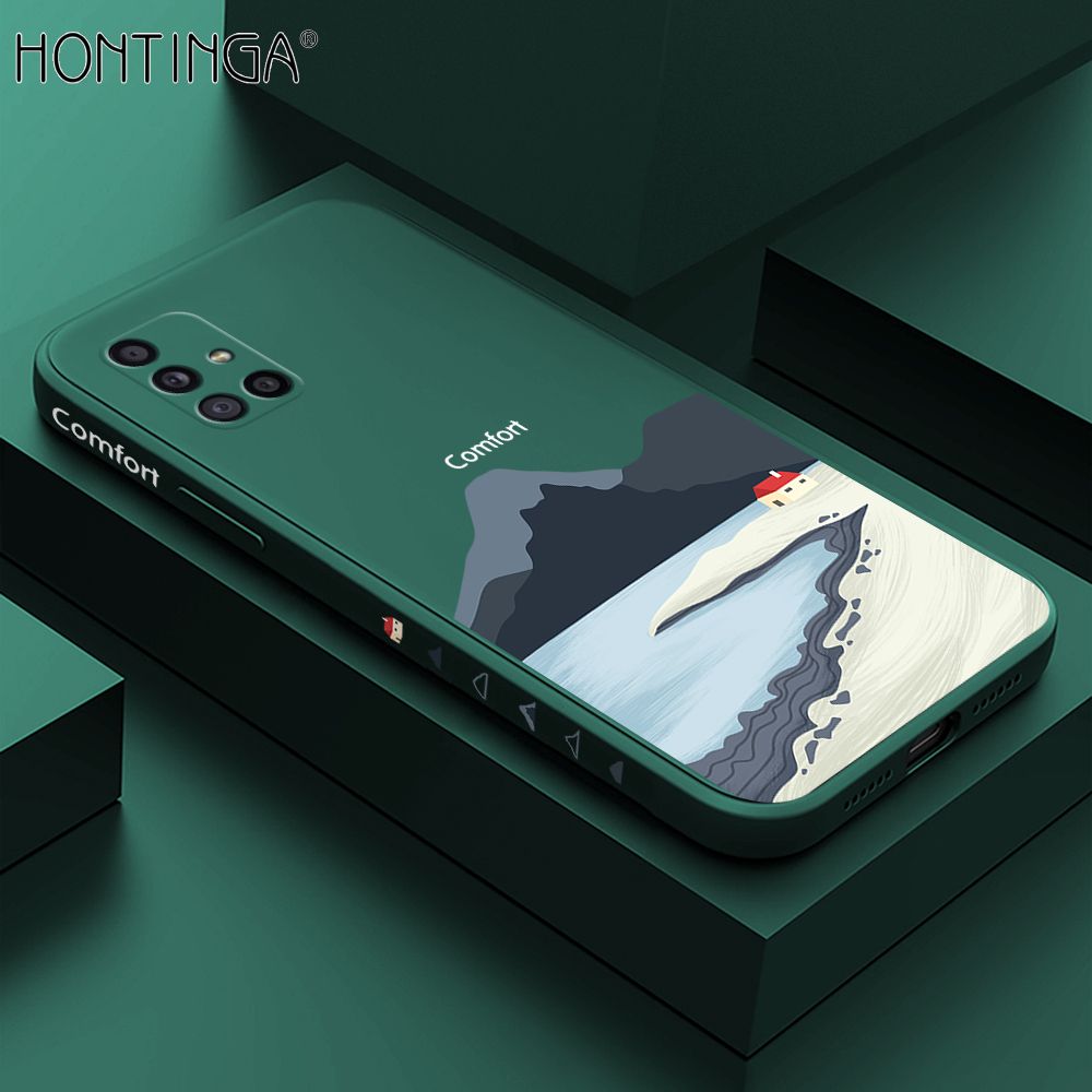 Hontinga for Samsung A71 Case Side Design New Mount Back Cover Soft Square Edge Pattern Liquid Silicone Trend Phone Cases