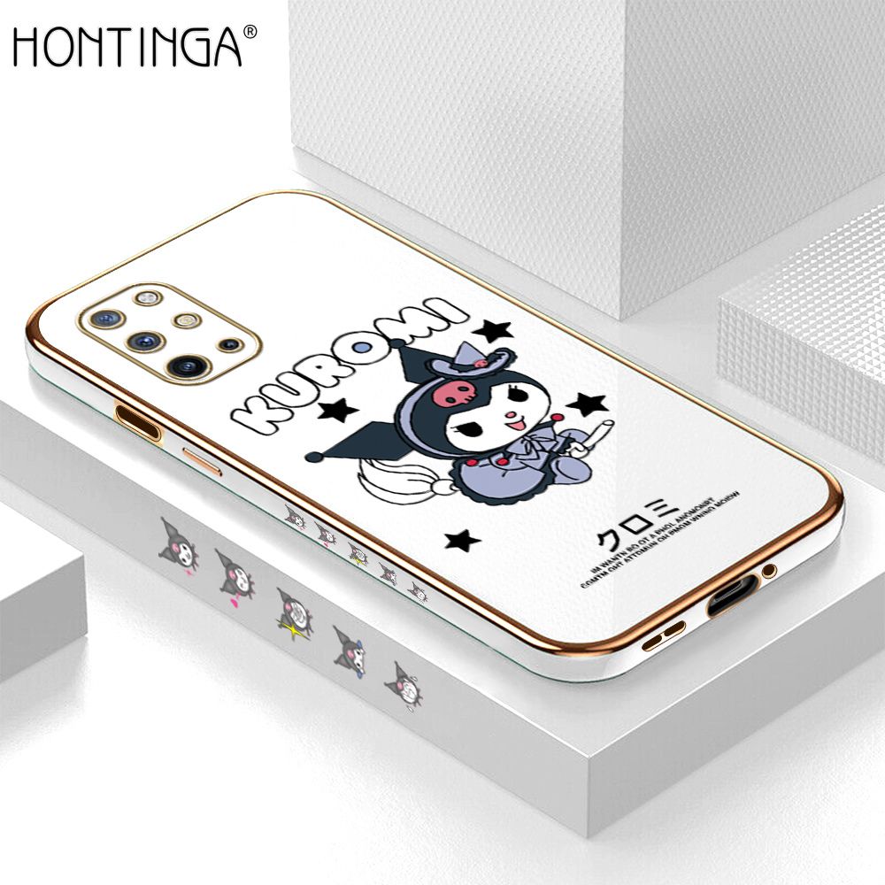 Hontinga for OnePlus 8T Case Luxury 6D Plating Cartoon Little Witch Side Pattern Soft Back Cover Silicone Square Phone Cases