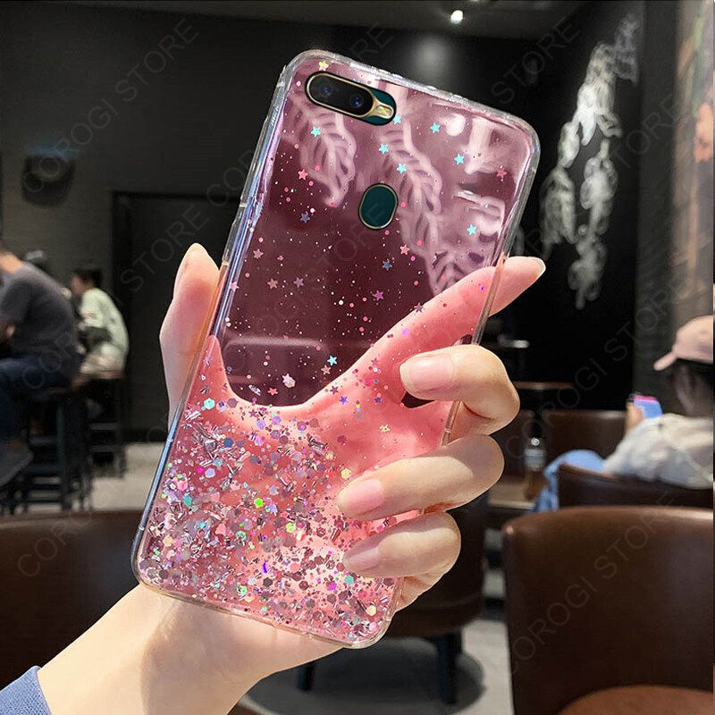 For OPPO A12 A11K A7 A5S Cover Fashion Shiny Glitter Starry Space Girls Slim Phone Case Clear Soft TPU Silicone Bumper Shockproof Protective Back Cover