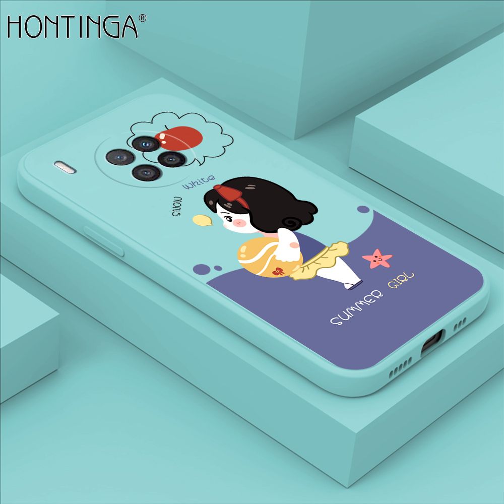 Hontinga for Huawei Nova 8I Case Cute Cartoon Girl Phone Case Phone Case Soft Square Edge Silicone Cases Full Lens Cover Shockproof Protection Cover