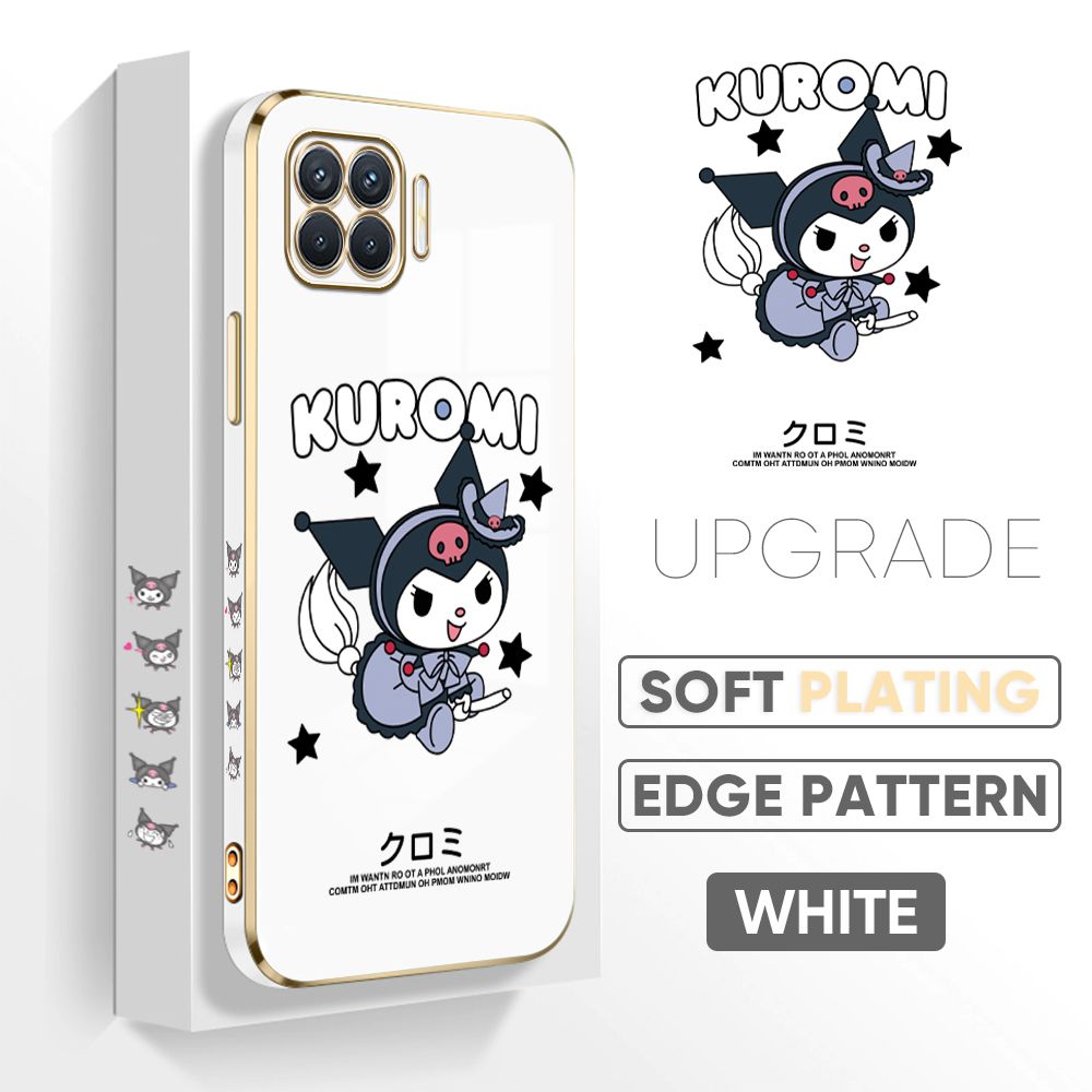 TA for OPPO F17 Pro / A93 2020 / Reno4 F Back Cover + Free Lanyard Cute Kuromi Luxury 6D Plating Case Side Pattern Soft Silicone Square Phone Cases
