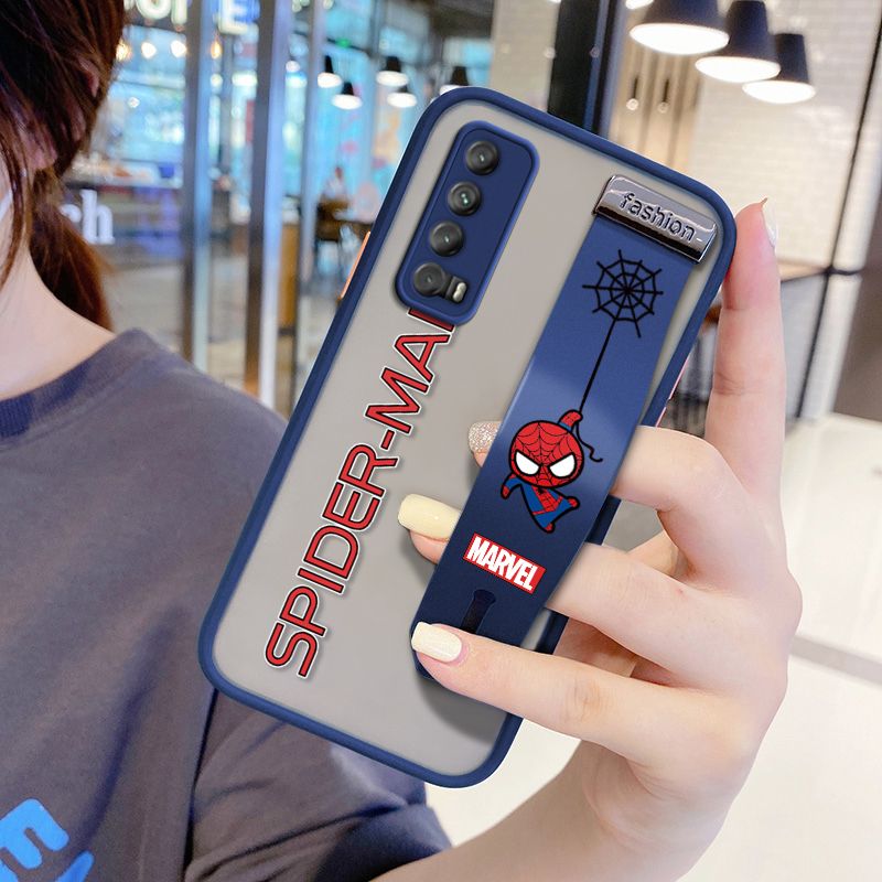 UCUC for Huawei Y7A Wrist Strap Case Superhero Spider Superman Wristband Printing Cover Shockproof Frosted Phone Case