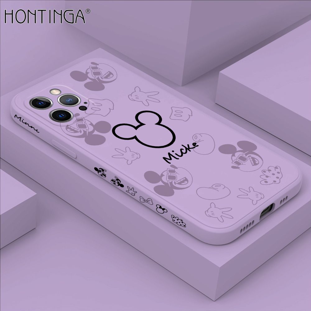 Hontinga for iPhone 12 Pro Case Side Design Cute Mouse Avatar Back Cover Soft Square Edge Pattern Liquid Silicone Trend Phone Cases