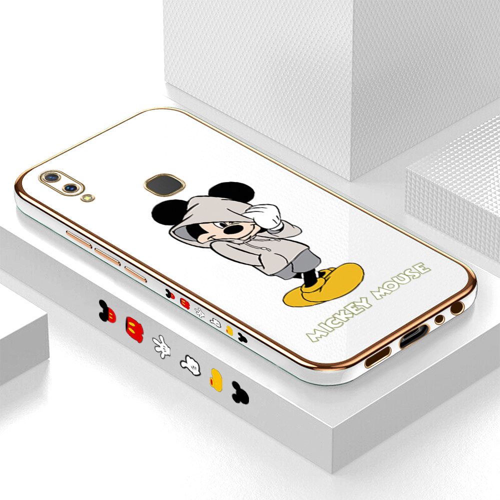 Luxury 6D Plating Case for Vivo Y85 Cartoon Cool Mouse Side Pattern Back Cover Soft Silicone Square Frame Shiny Bling Phone Cases + Free Lanyard