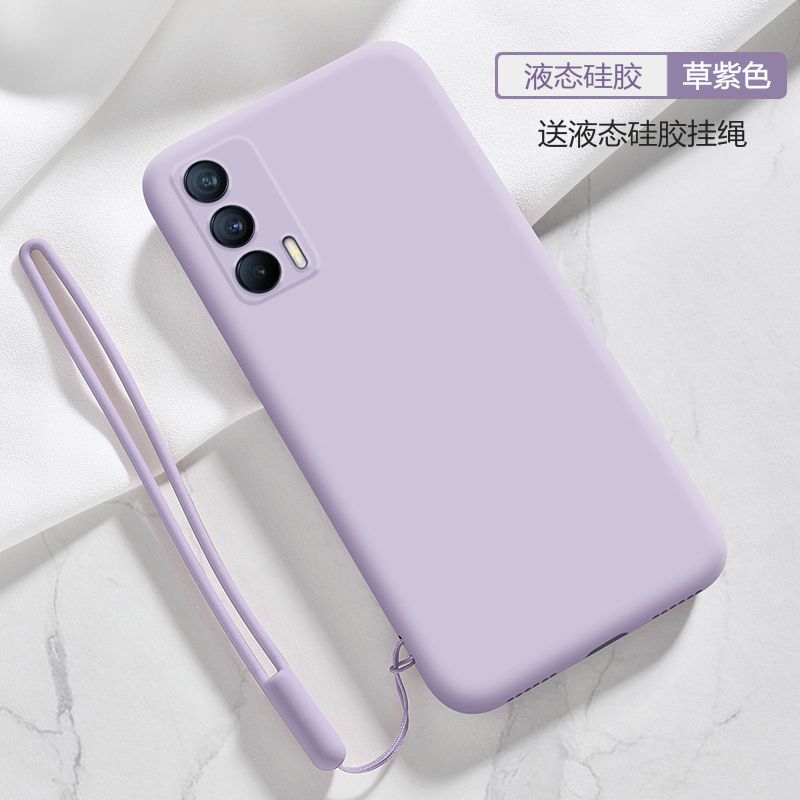For Realme V15 5G Case Ultra thin Soft Phone Back Cover Smooth Liquid Silicone Flocking Protective Casing (With Free Gift lanyard)