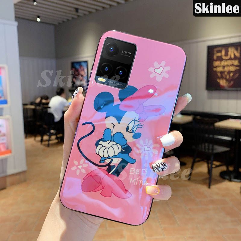 Skinlee for Vivo Y21 Case Cute Mickey and Minnie Shockproof Blu-ray Design Couple Full Protection Cover for Vivo Y21