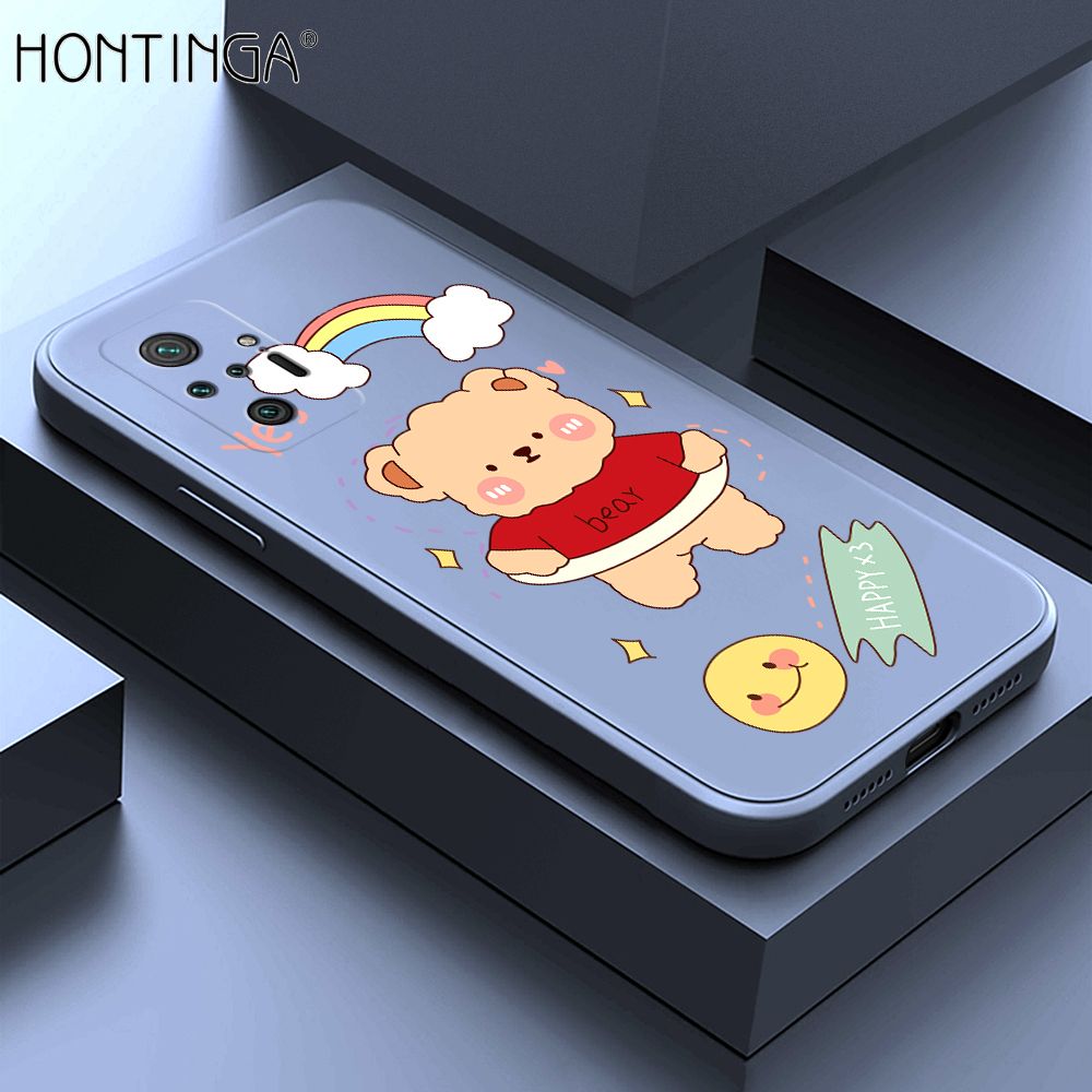 Hontinga for Redmi Note10 Pro Case Lovely Cartoon Bear Phone Case Phone Case Soft Square Edge Silicone Cases Full Lens Cover Shockproof Protection Cover