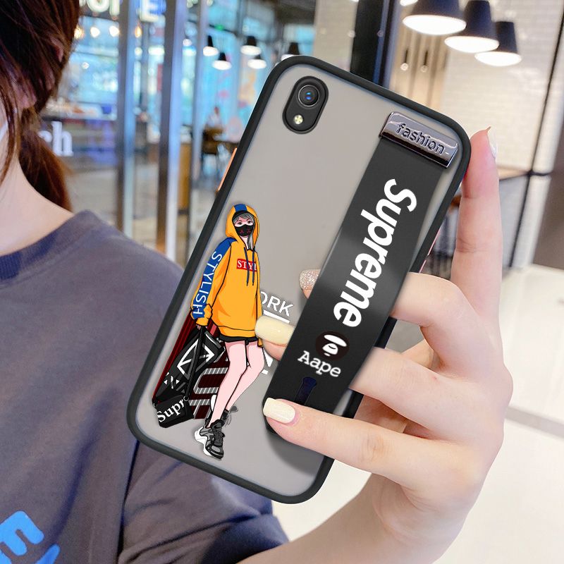 UCUC for Vivo Y1S Wrist Strap Case Creative Cartoon Handsome Girl Wristband Printing Cover Shockproof Frosted Phone Case