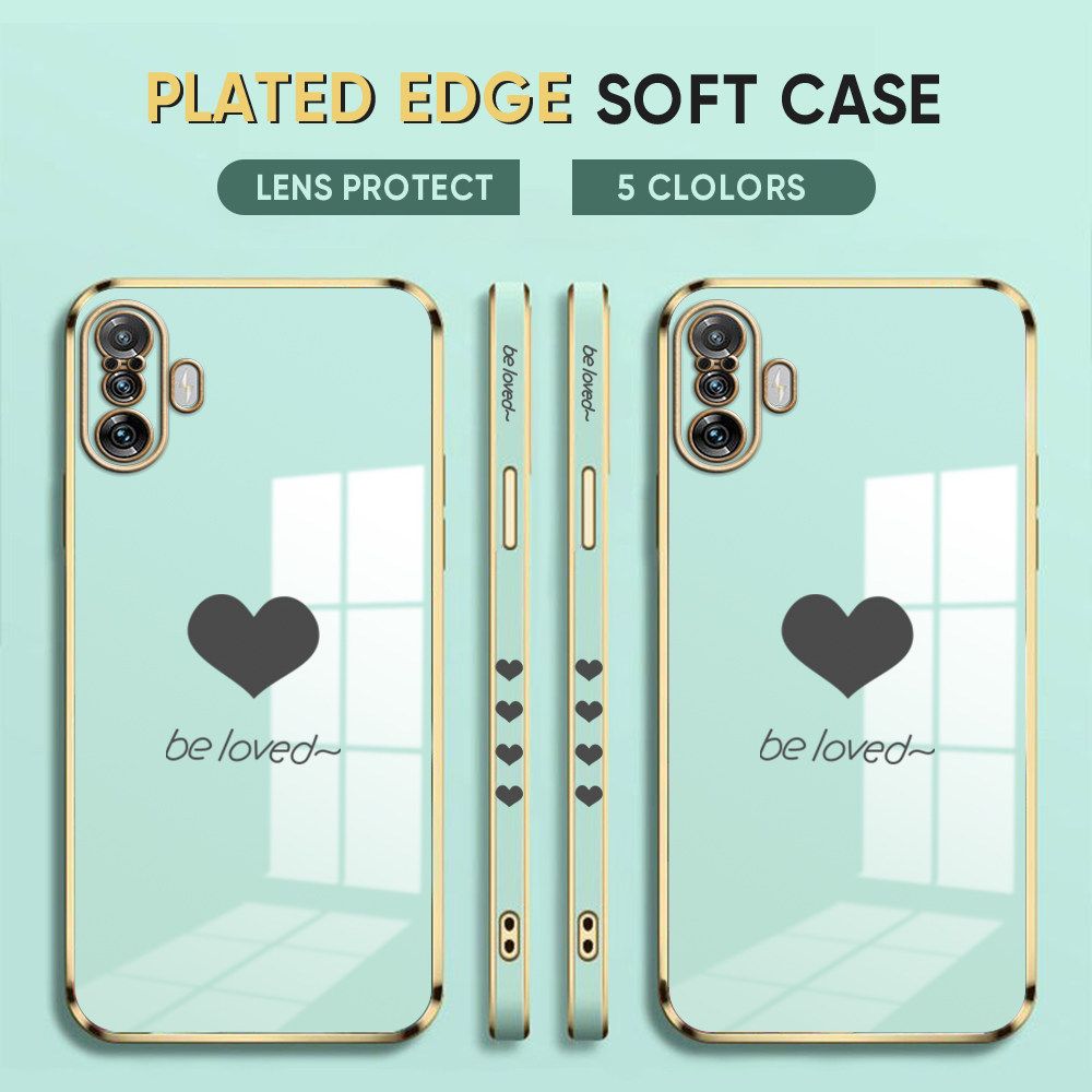 Luxury 6D Plating Case for Xiaomi 10T Pro Phone Cases Lover Heart Side Print Soft Silicone Square Back Cover