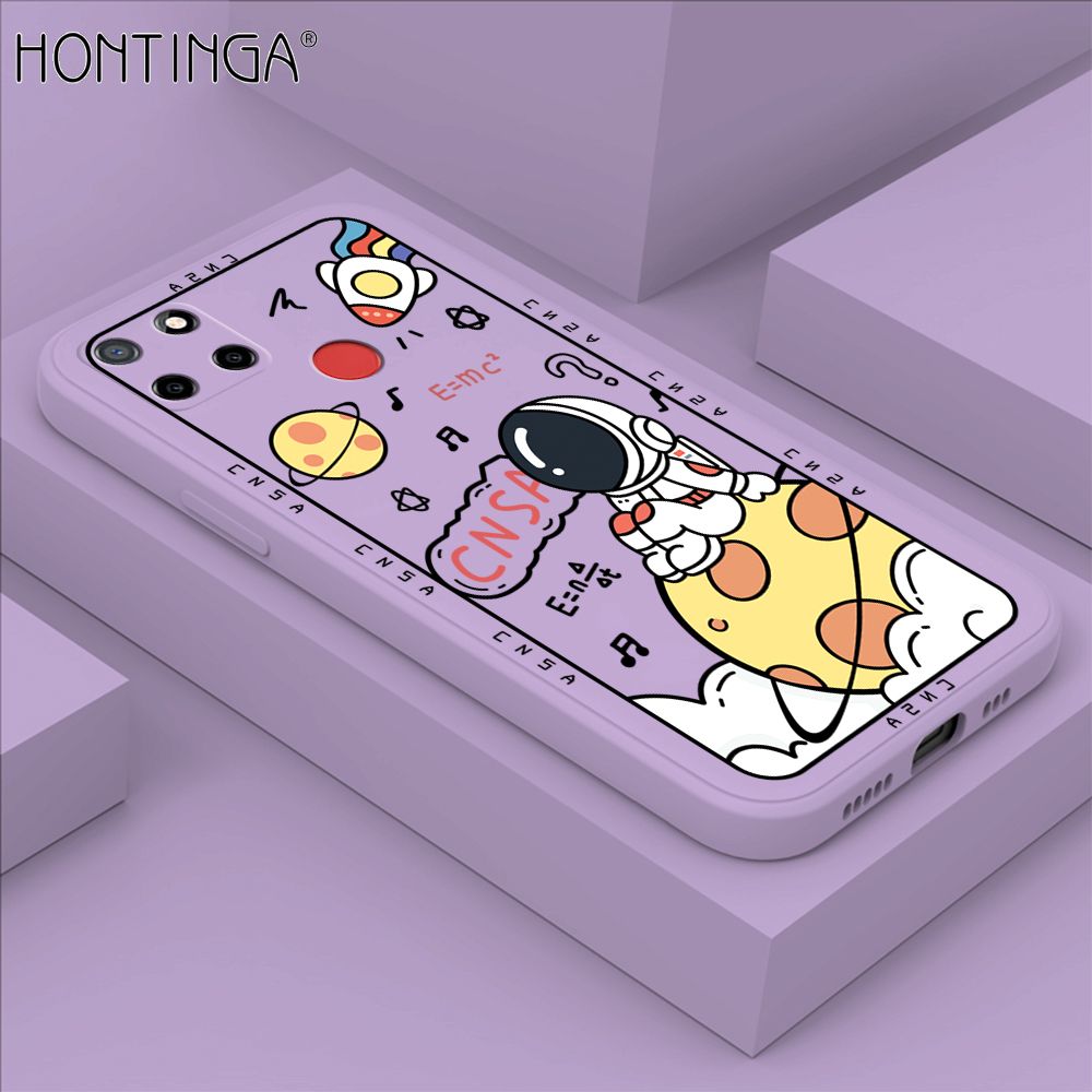 Hontinga for Realme C12 / C25 / C25S / Narzo 20 / Narzo 30A Case Cartoon Astronauts Phone Case Phone Case Soft Square Edge Silicone Cases Full Lens Cover Shockproof Protection Cover