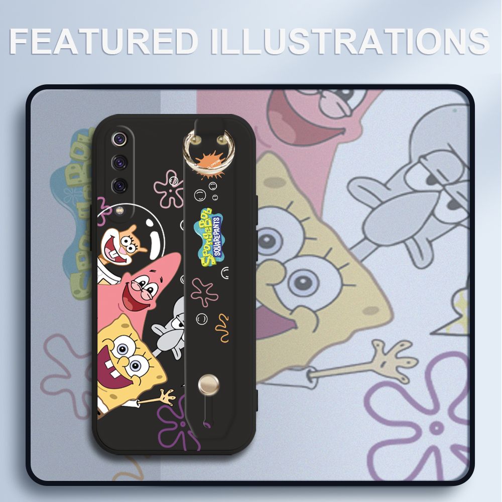 UCUC for Xiaomi Mi 9 Wrist Strap Case Funny Cartoon Sea Creatures Cover Ultra Thin Anti Fall Liquid Silicone Phone Case