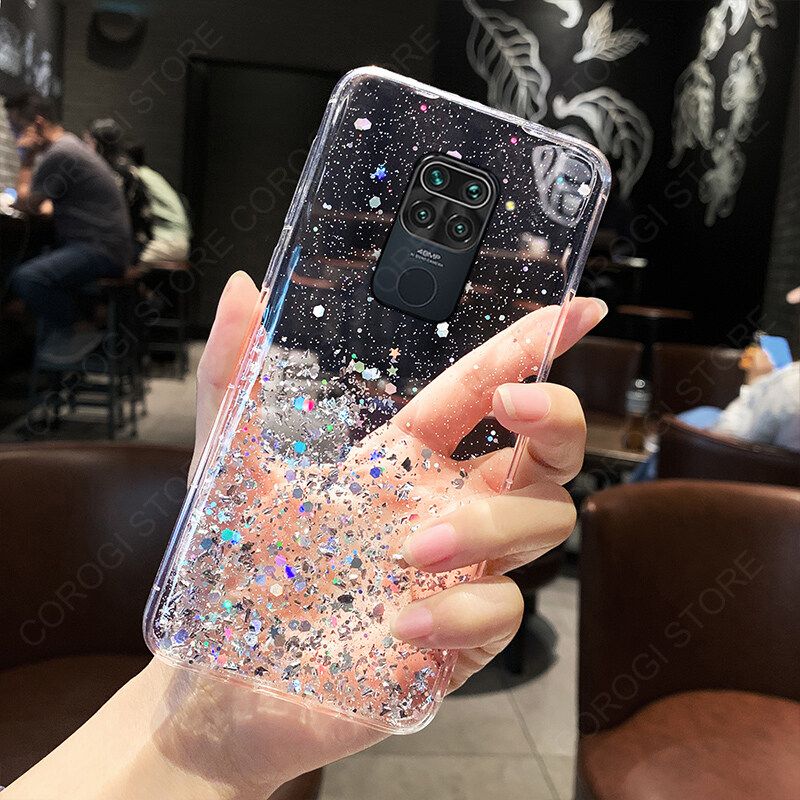 For Xiaomi Redmi Note 9 Cover Fashion Shiny Glitter Starry Space Girls Slim Phone Case Clear Soft TPU Silicone Bumper Shockproof Protective Back Cover