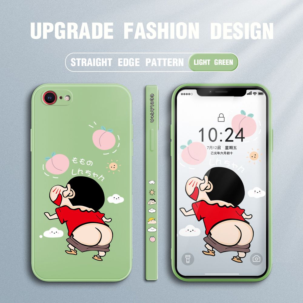 Jizetin for iPhone 7 / iPhone 8 / SE 2020/SE 2022 Case New Cartoon Crayon Shin-chan Design Side Design Phone Case Square Edge Pattern Liquid Silicone Cases Full Cover Camera Shockproof Protective Case