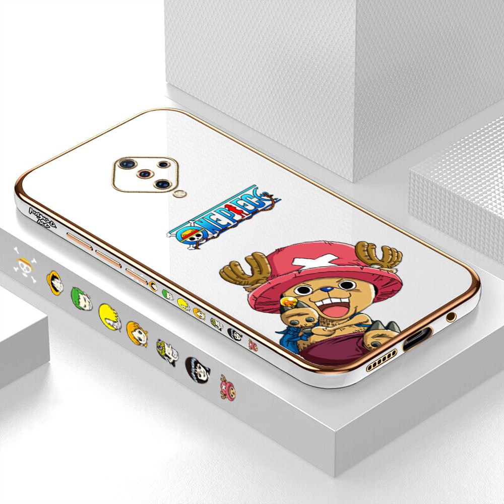 Luxury 6D Plating Case for Vivo S1 Pro Cartoon Anime Choba Side Pattern Back Cover Soft Silicone Square Frame Shiny Bling Phone Cases + Free Lanyard