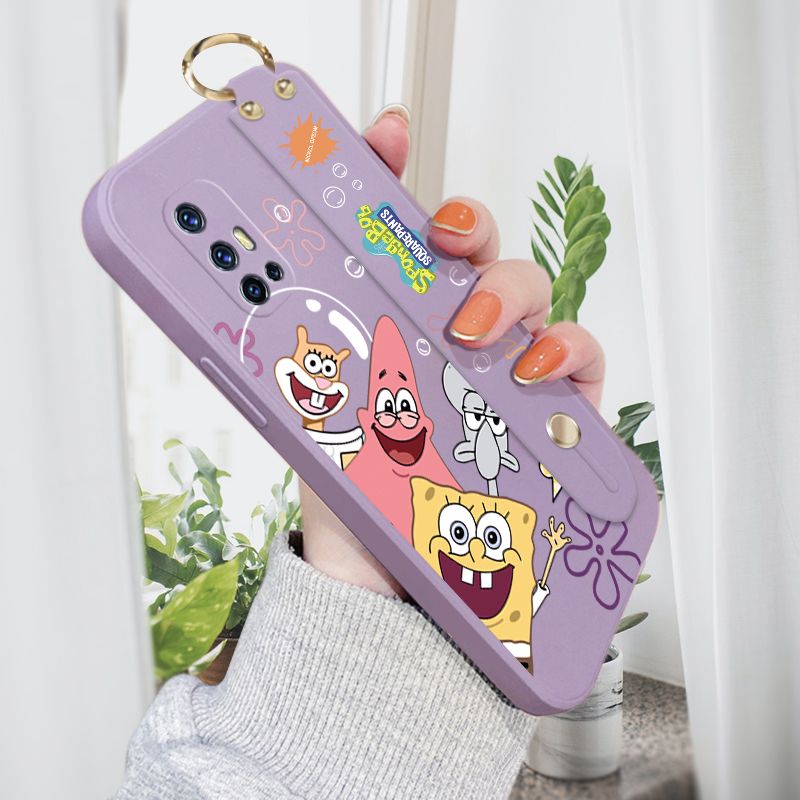 Jizetin for Vivo V17 Wrist Strap Case Funny Cartoon Sea Creatures Cover Ultra Thin Anti Fall Liquid Silicone Phone Case
