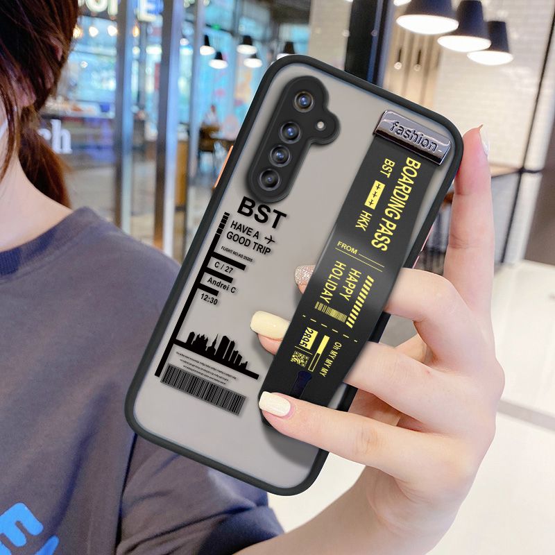 UCUC for Realme 6 Wrist Strap Case Creative Printing City Landscape Wristband Printing Cover Shockproof Frosted Phone Case